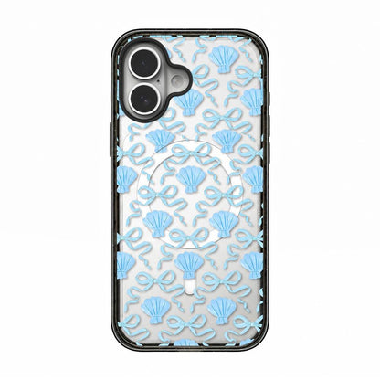 For iPhone 17 Seashell Bow Transparent Magnetic Acrylic TPU Phone Case - Light Blue Seashell Bow - EDA009702303A