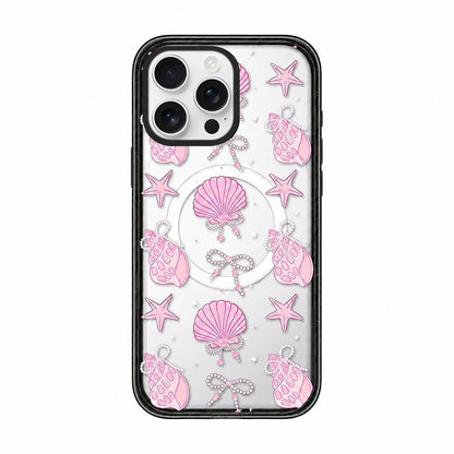 For iPhone 15 Pro Seashell Bow Transparent Magnetic Acrylic TPU Phone Case - Pearl Powder Seashell Starfish - EDA009702310B
