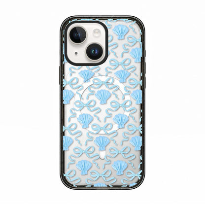 For iPhone 13 Seashell Bow Transparent Magnetic Acrylic TPU Phone Case - Light Blue Seashell Bow - EDA009702319A