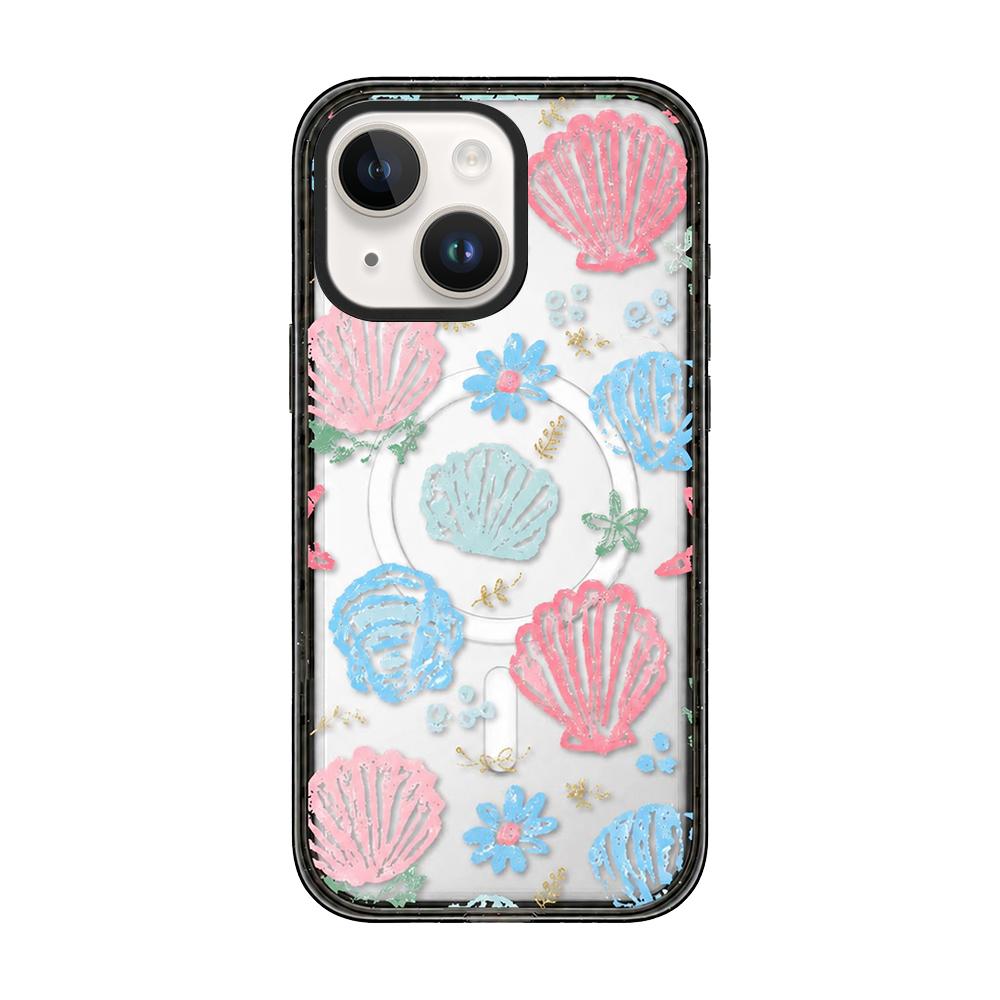 For iPhone 13 Seashell Bow Transparent Magnetic Acrylic TPU Phone Case - Macaron Graffiti Seashell - EDA009702319D