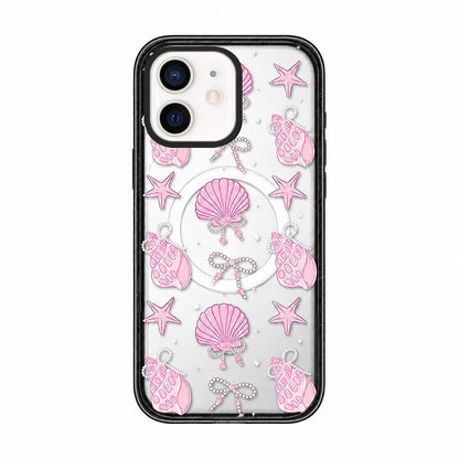 For iPhone 12 Seashell Bow Transparent Magnetic Acrylic TPU Phone Case - Pearl Powder Seashell Starfish - EDA009702320B