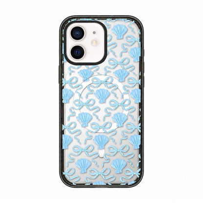 For iPhone 11 Seashell Bow Transparent Magnetic Acrylic TPU Phone Case - Light Blue Seashell Bow - EDA009702323A