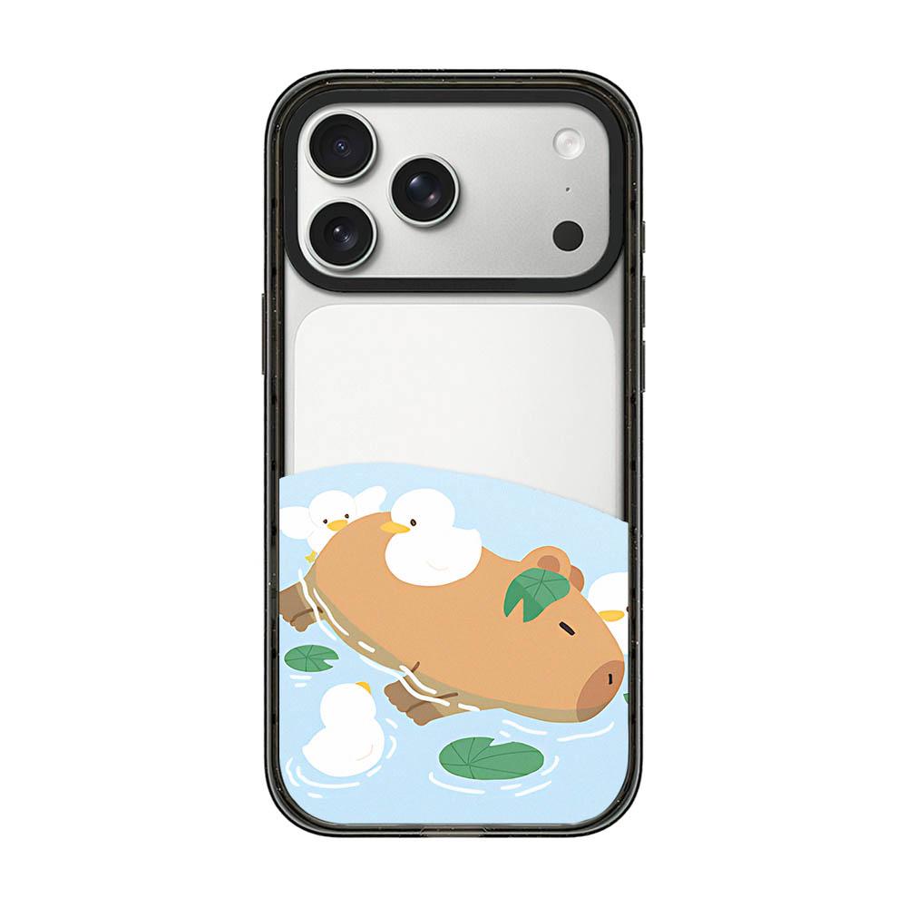 For iPhone 17 Pro Cute Capybara Cartoon Print Acrylic TPU Phone Case - Pond Capybara Ducklings - EDA009702702A