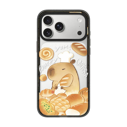 For iPhone 17 Pro Cute Capybara Cartoon Print Acrylic TPU Phone Case - Baking Bread Capybara - EDA009702702C