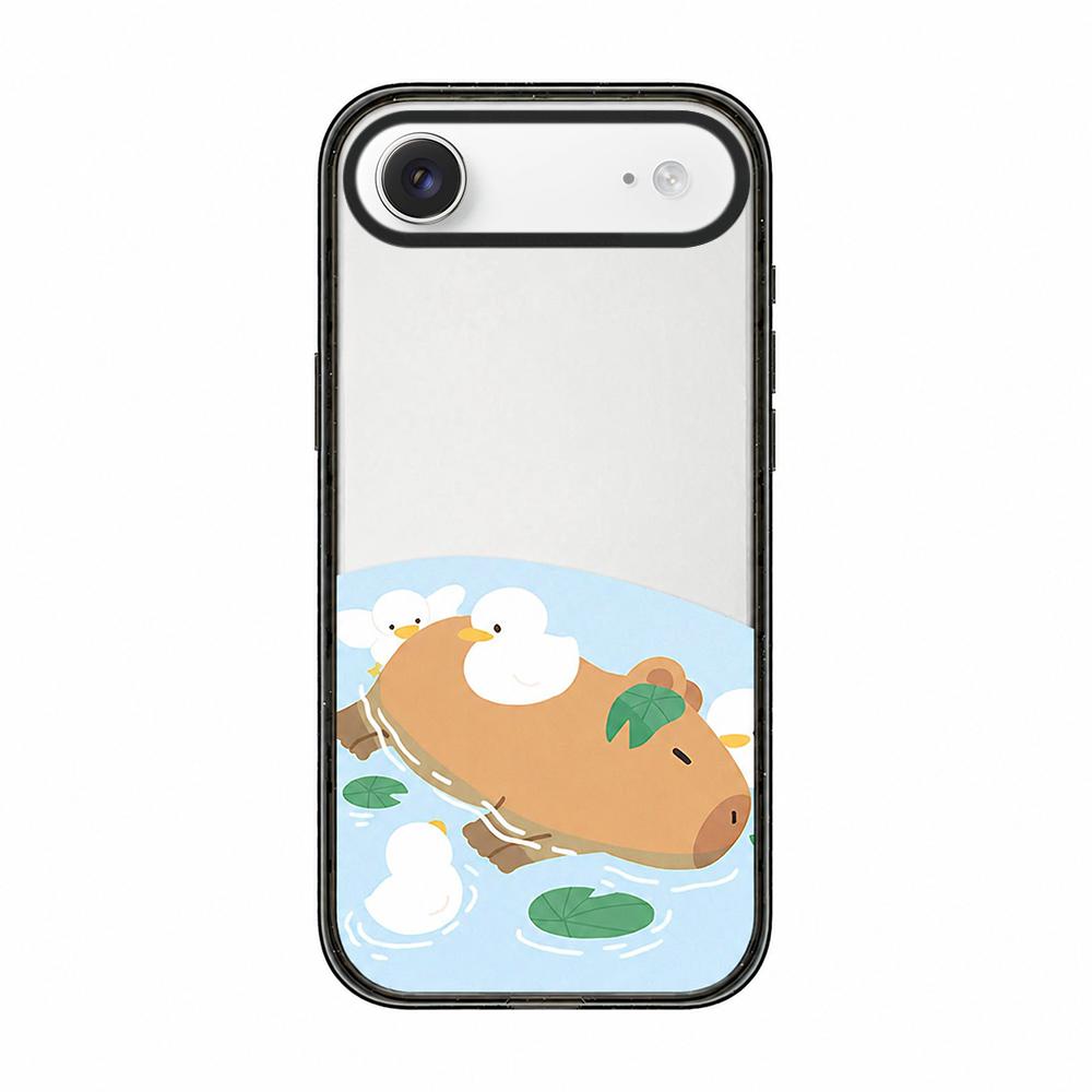 For iPhone Air Cute Capybara Cartoon Print Acrylic TPU Phone Case - Pond Capybara Ducklings - EDA009702704A