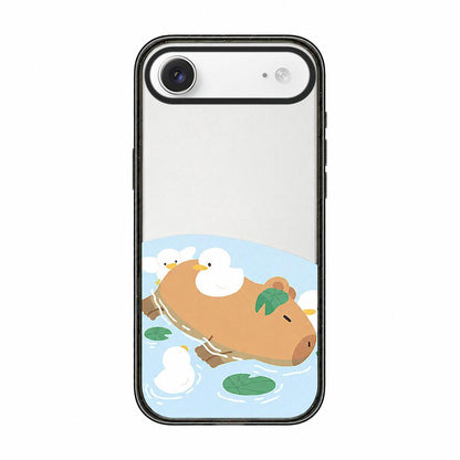 For iPhone Air Cute Capybara Cartoon Print Acrylic TPU Phone Case - Pond Capybara Ducklings - EDA009702704A