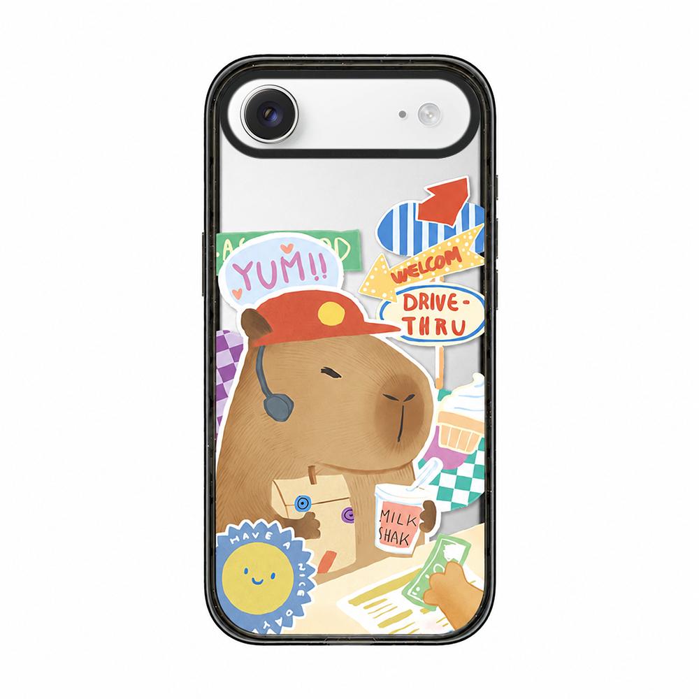 For iPhone Air Cute Capybara Cartoon Print Acrylic TPU Phone Case - Fast Food Worker Capybara - EDA009702704D