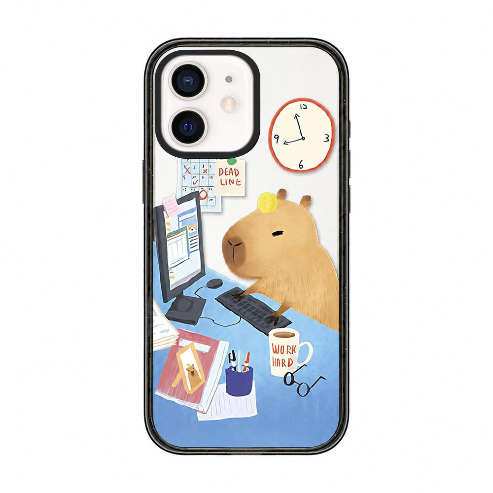For iPhone 12 Cute Capybara Cartoon Print Acrylic TPU Phone Case - Office Capybara - EDA009702720B