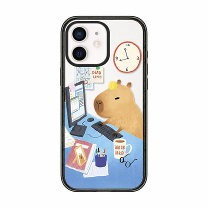 For iPhone 12 Cute Capybara Cartoon Print Acrylic TPU Phone Case - Office Capybara - EDA009702720B