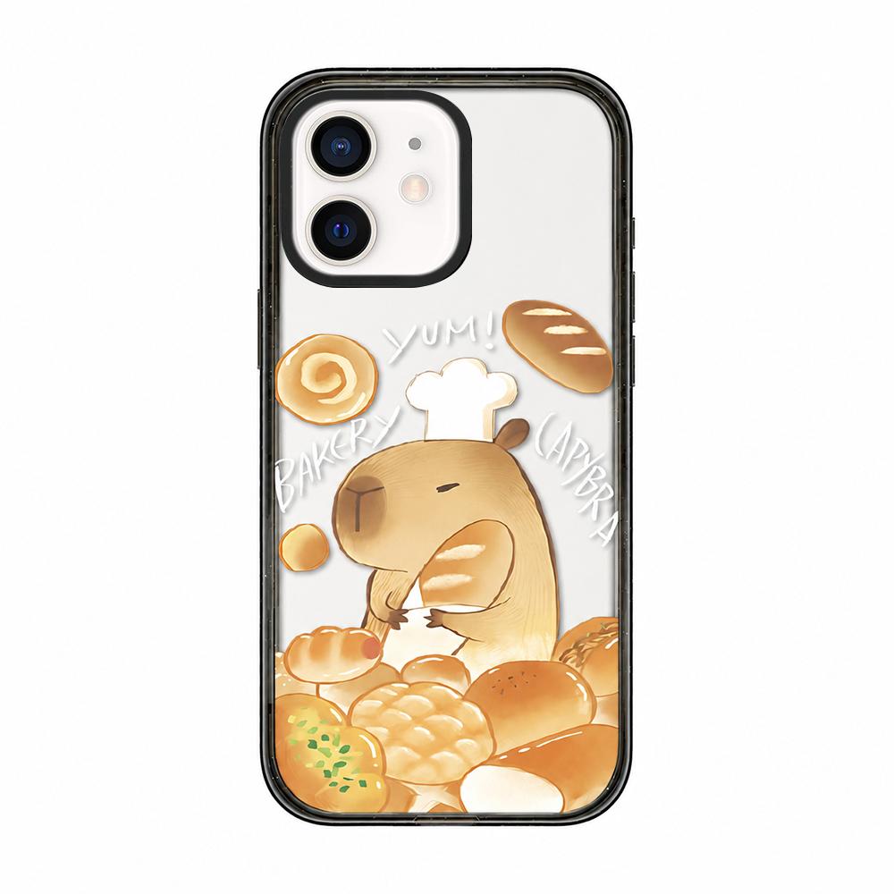 For iPhone 12 Cute Capybara Cartoon Print Acrylic TPU Phone Case - Baking Bread Capybara - EDA009702720C