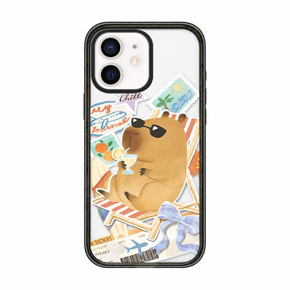 For iPhone 12 Cute Capybara Cartoon Print Acrylic TPU Phone Case - Beach Vacation Capybara - EDA009702720E