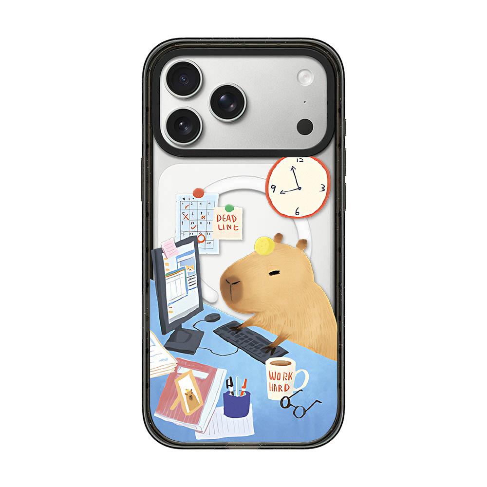 For iPhone 17 Pro Max Cute Capybara Cartoon Print Magnetic Acrylic TPU Phone Case - Office Capybara - EDA009702801B