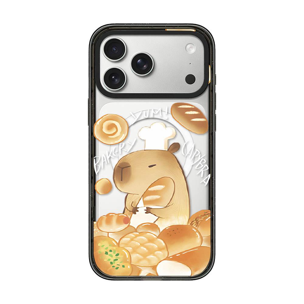 For iPhone 17 Pro Max Cute Capybara Cartoon Print Magnetic Acrylic TPU Phone Case - Baking Bread Capybara - EDA009702801C