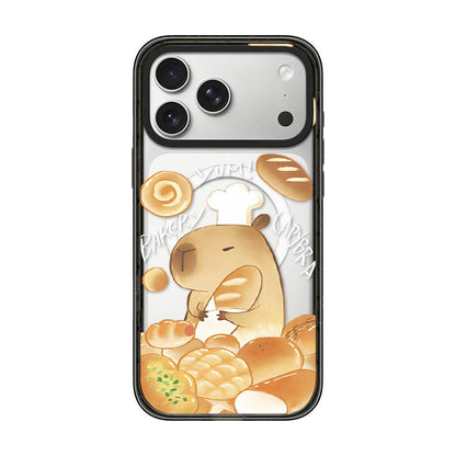 For iPhone 17 Pro Max Cute Capybara Cartoon Print Magnetic Acrylic TPU Phone Case - Baking Bread Capybara - EDA009702801C