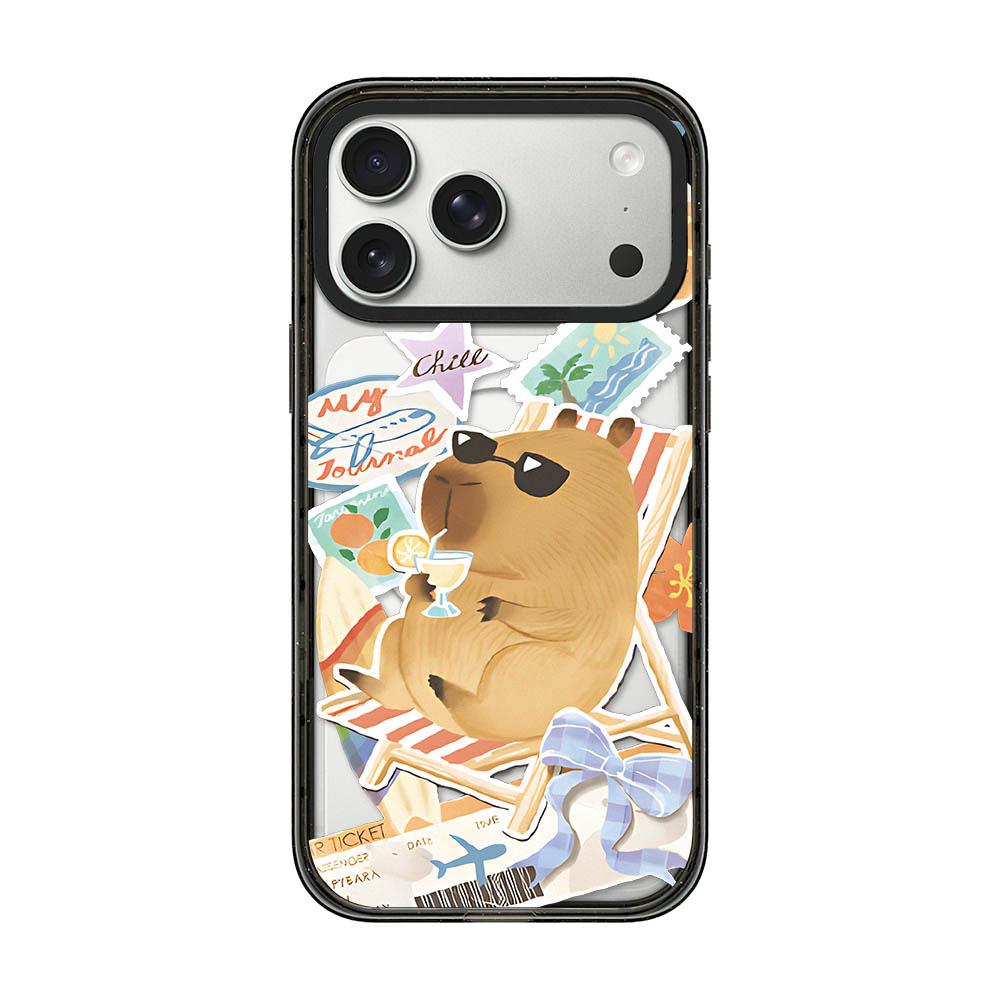 For iPhone 17 Pro Max Cute Capybara Cartoon Print Magnetic Acrylic TPU Phone Case - Beach Vacation Capybara - EDA009702801E