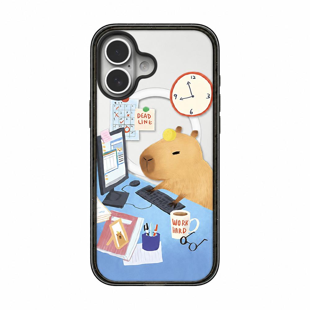 For iPhone 17 Cute Capybara Cartoon Print Magnetic Acrylic TPU Phone Case - Office Capybara - EDA009702803B