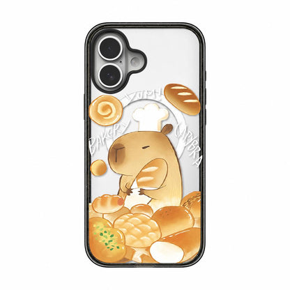 For iPhone 17 Cute Capybara Cartoon Print Magnetic Acrylic TPU Phone Case - Baking Bread Capybara - EDA009702803C
