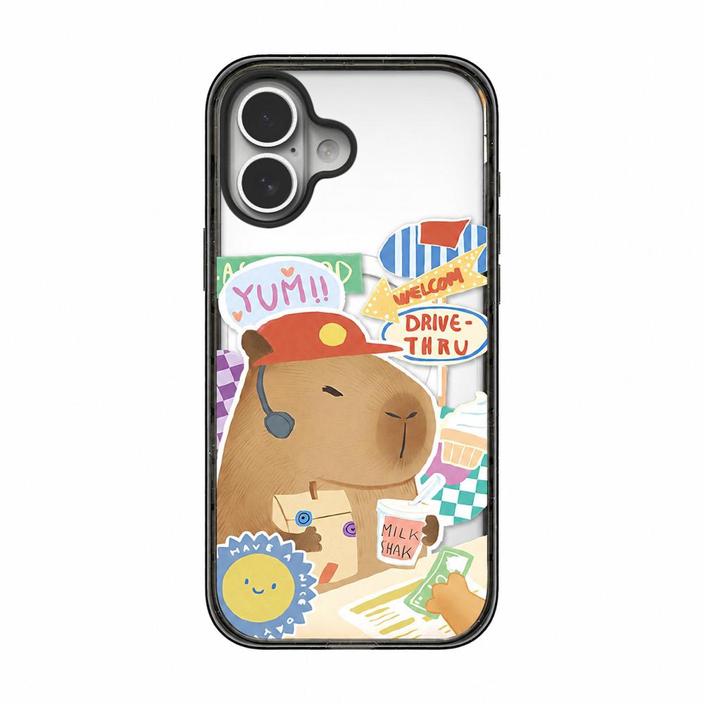 For iPhone 17 Cute Capybara Cartoon Print Magnetic Acrylic TPU Phone Case - Fast Food Worker Capybara - EDA009702803D