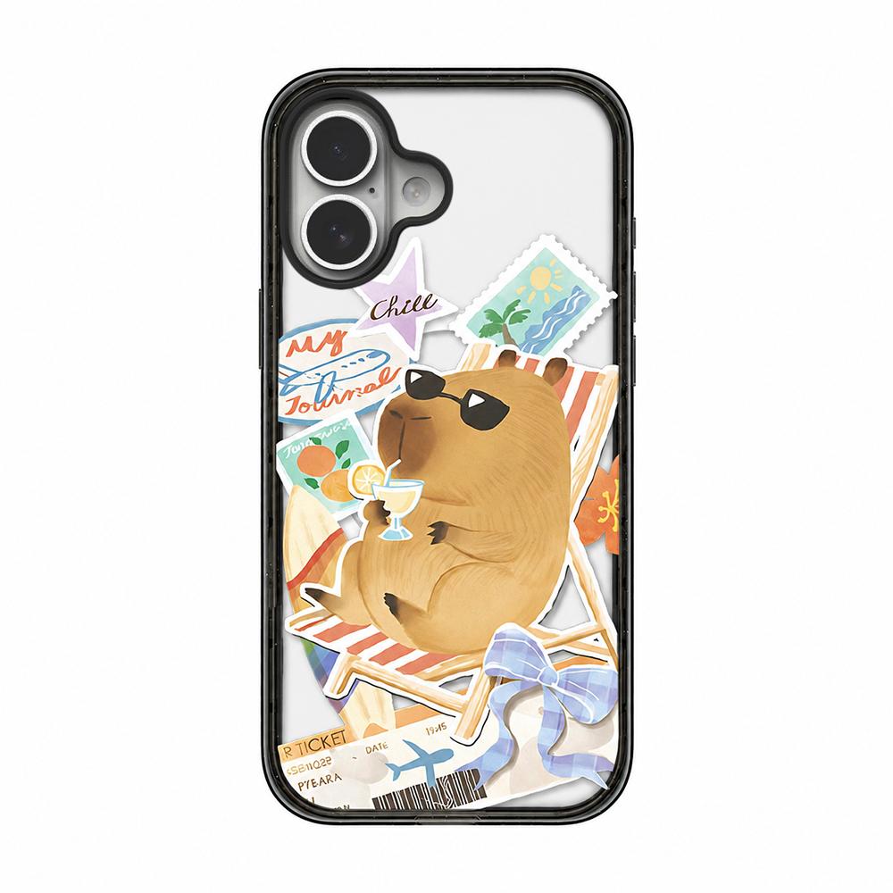 For iPhone 17 Cute Capybara Cartoon Print Magnetic Acrylic TPU Phone Case - Beach Vacation Capybara - EDA009702803E