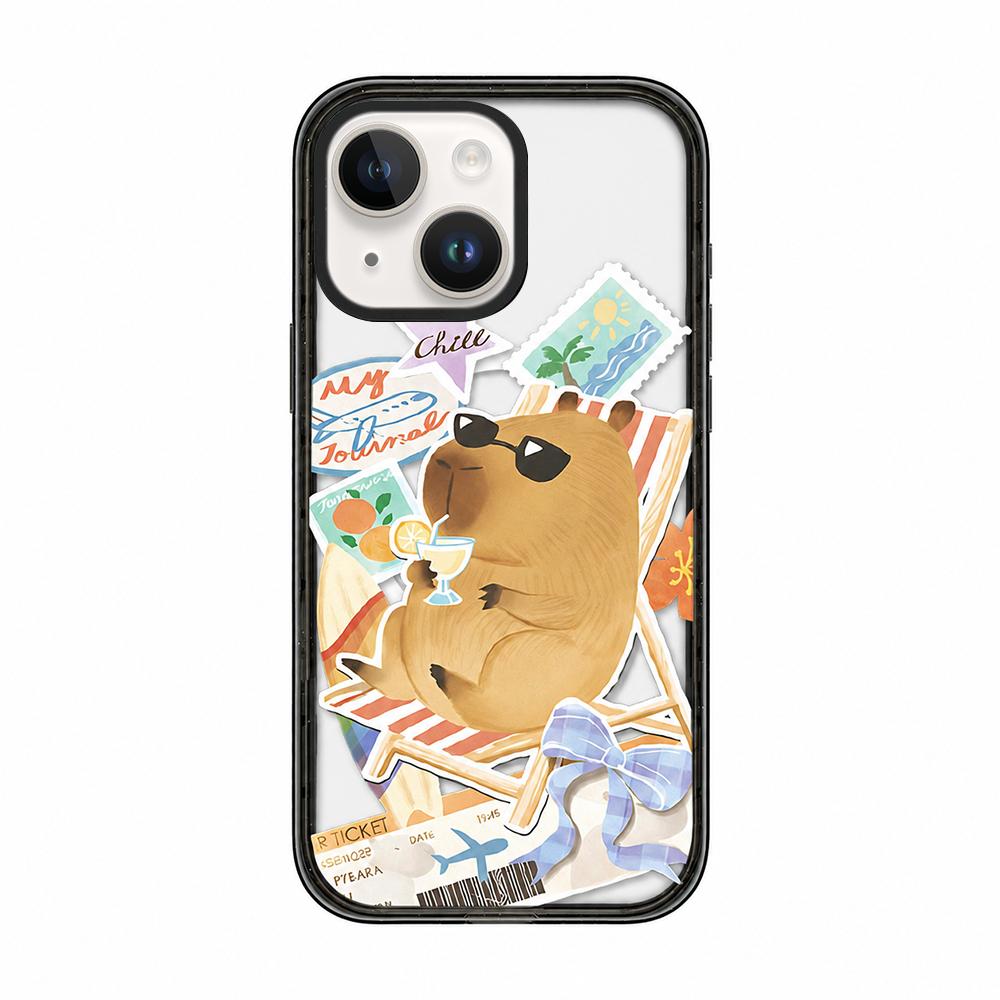 For iPhone 14 Plus Cute Capybara Cartoon Print Magnetic Acrylic TPU Phone Case - Beach Vacation Capybara - EDA009702813E