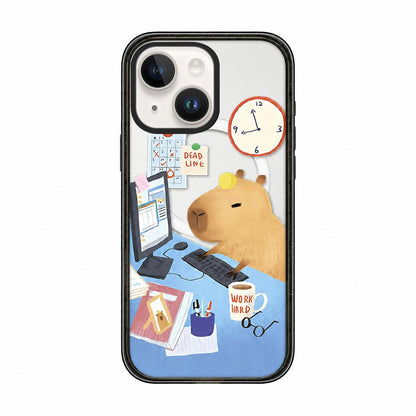 For iPhone 14 Cute Capybara Cartoon Print Magnetic Acrylic TPU Phone Case - Office Capybara - EDA009702814B
