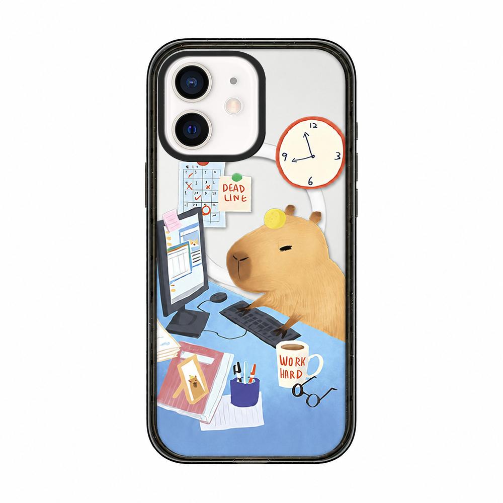 For iPhone 11 Cute Capybara Cartoon Print Magnetic Acrylic TPU Phone Case - Office Capybara - EDA009702823B