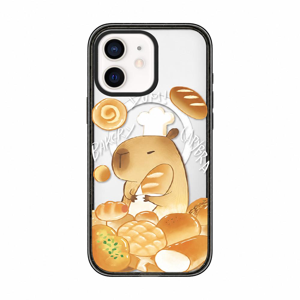 For iPhone 11 Cute Capybara Cartoon Print Magnetic Acrylic TPU Phone Case - Baking Bread Capybara - EDA009702823C