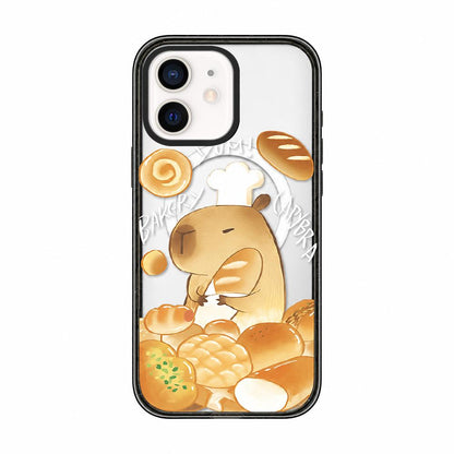 For iPhone 11 Cute Capybara Cartoon Print Magnetic Acrylic TPU Phone Case - Baking Bread Capybara - EDA009702823C