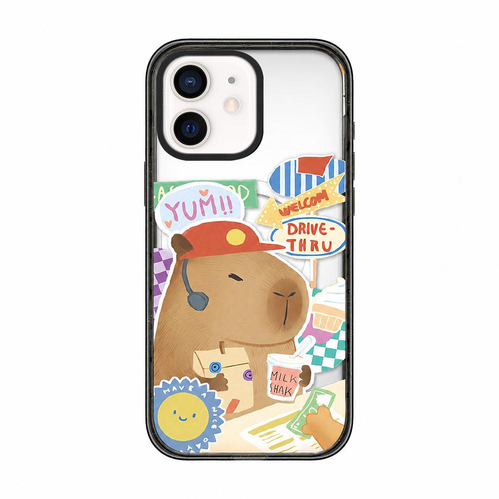 For iPhone 11 Cute Capybara Cartoon Print Magnetic Acrylic TPU Phone Case - Fast Food Worker Capybara - EDA009702823D