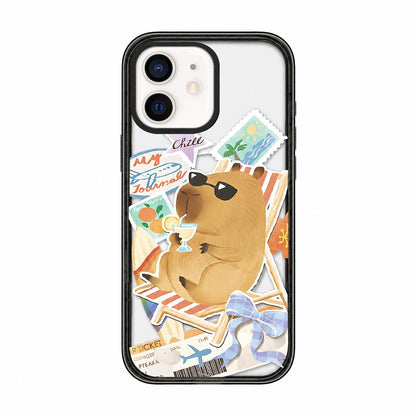 For iPhone 11 Cute Capybara Cartoon Print Magnetic Acrylic TPU Phone Case - Beach Vacation Capybara - EDA009702823E