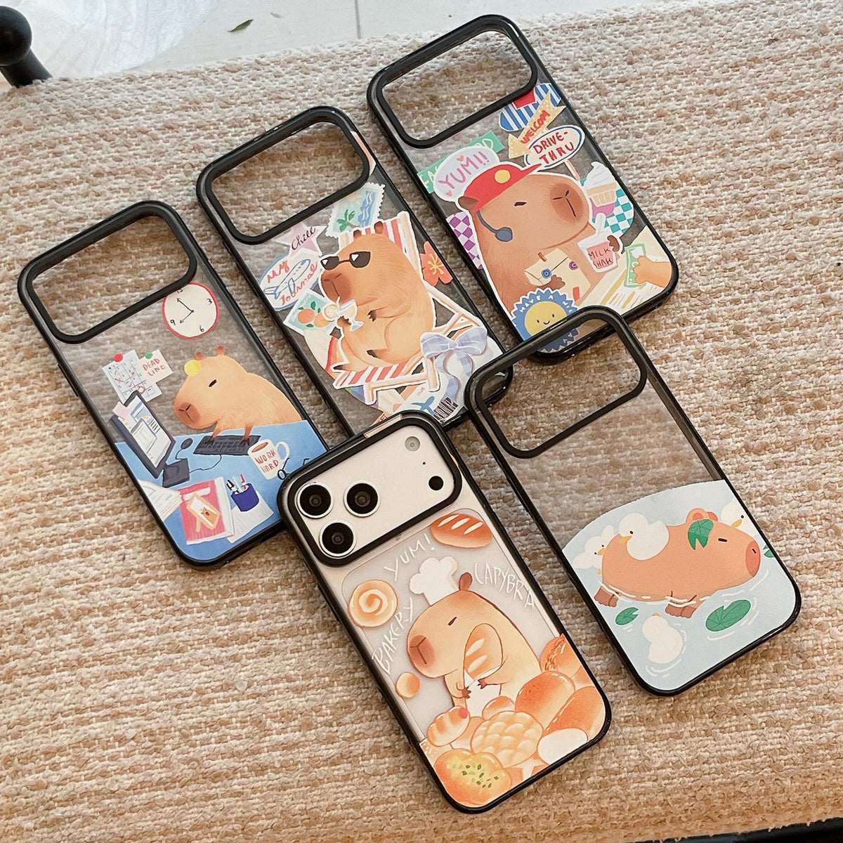 For iPhone 17 Pro Max Cute Capybara Cartoon Print Magnetic Acrylic TPU Phone Case - Office Capybara - EDA009702801B