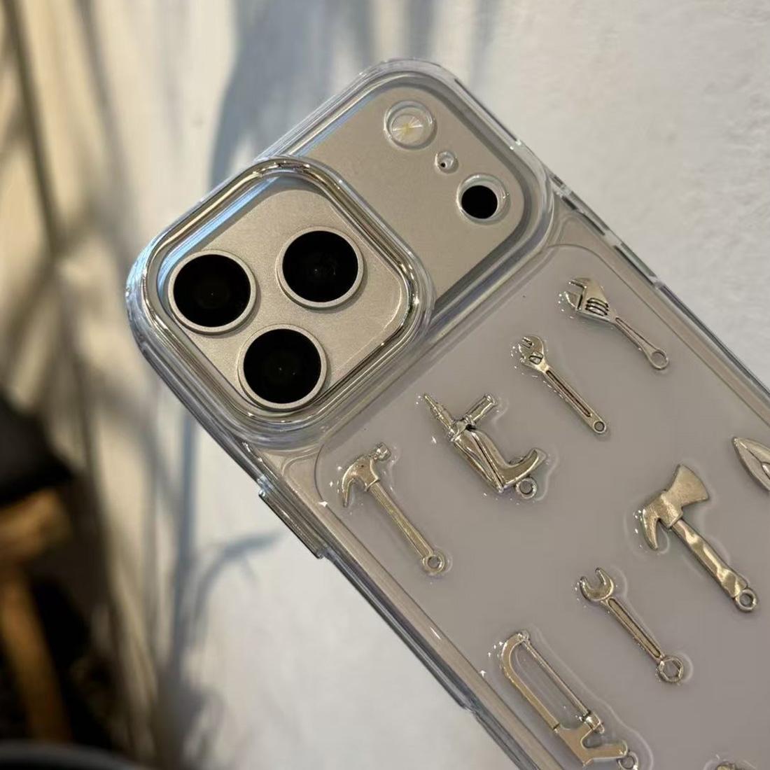 For iPhone 17 Pro 3D Metal Tools Acrylic Phone Case - Transparent - EDA009703302A