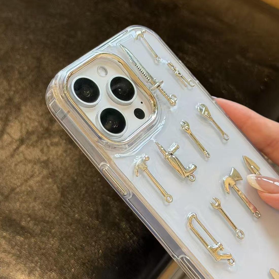 For iPhone 16 Plus 3D Metal Tools Acrylic Phone Case - Transparent - EDA009703307A