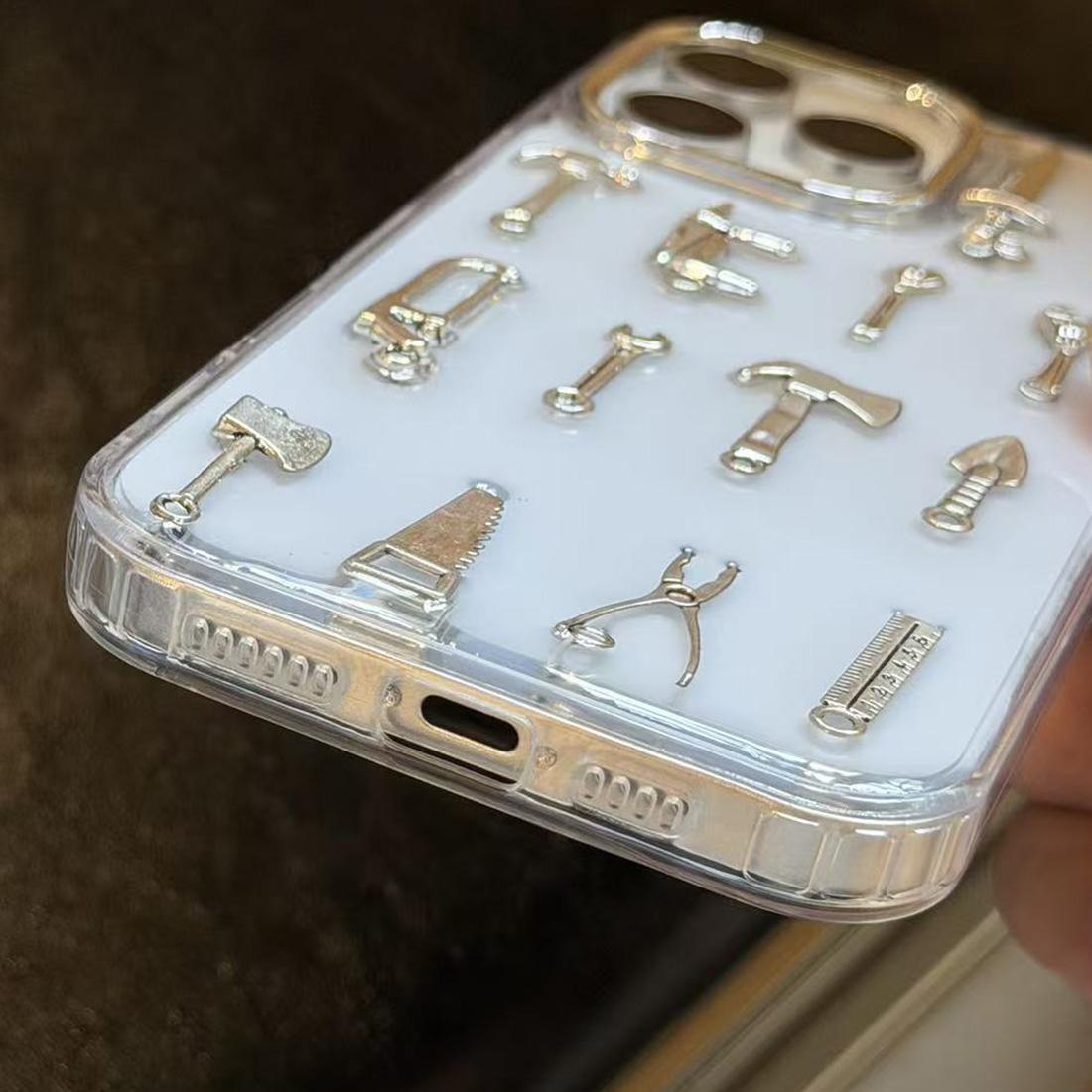 For iPhone 15 3D Metal Tools Acrylic Phone Case - Transparent - EDA009703312A
