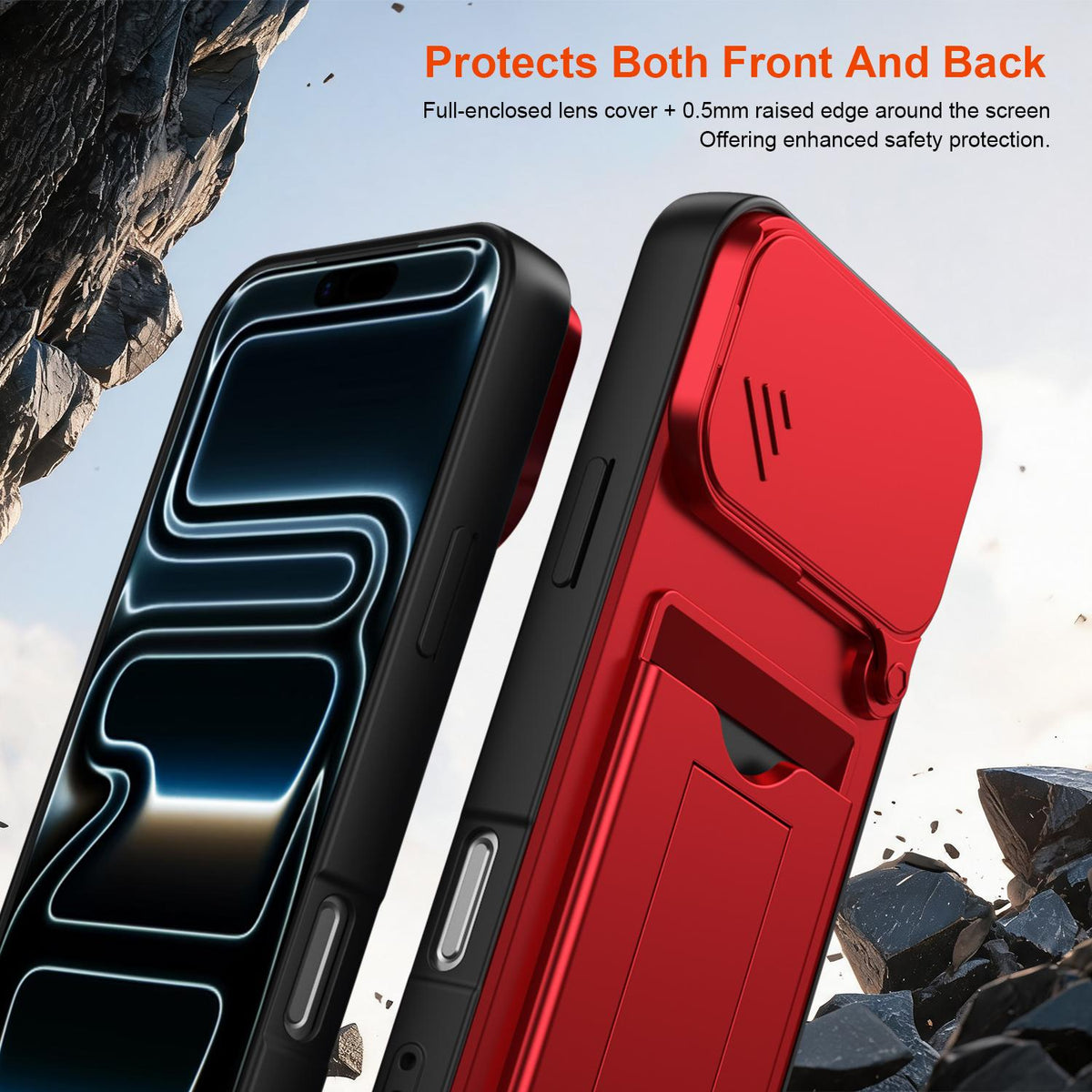 For iPhone 17 Pro Card Holder Series Sliding Lens Cover PC Hybrid TPU Phone Case - Red - EDA009704002A