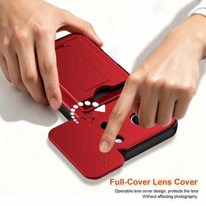 For iPhone 17 Pro Card Holder Series Sliding Lens Cover PC Hybrid TPU Phone Case - Orange - EDA009704002C