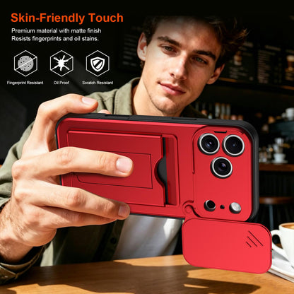 For iPhone 17 Pro Card Holder Series Sliding Lens Cover PC Hybrid TPU Phone Case - Orange - EDA009704002C