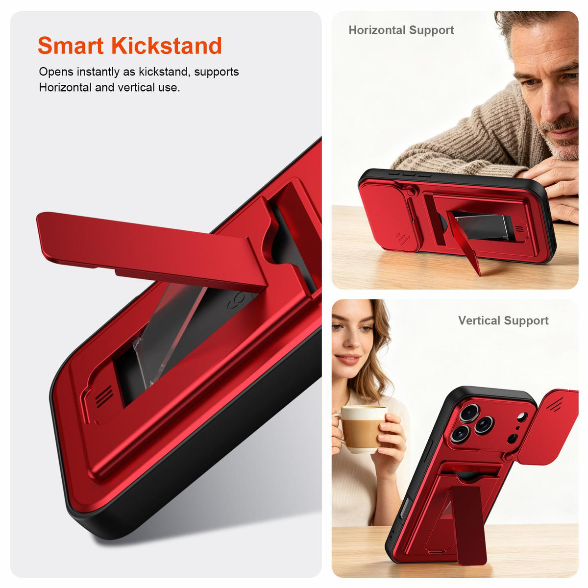 For iPhone 17 Pro Card Holder Series Sliding Lens Cover PC Hybrid TPU Phone Case - Black - EDA009704002D