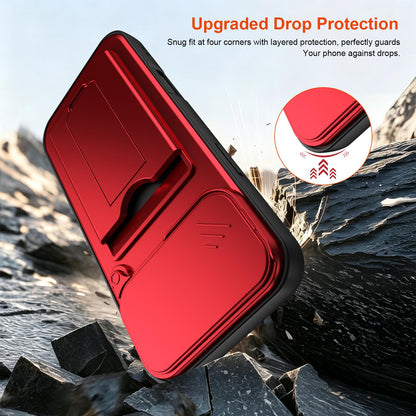 For iPhone 17 Pro Card Holder Series Sliding Lens Cover PC Hybrid TPU Phone Case - Black - EDA009704002D