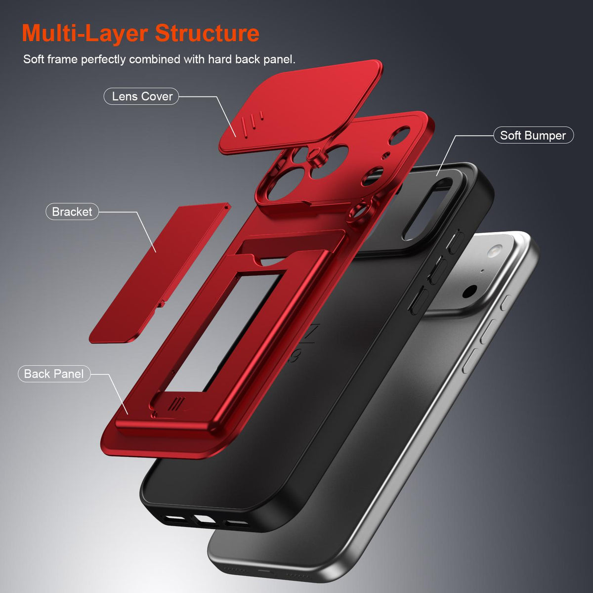 For iPhone 17 Pro Card Holder Series Sliding Lens Cover PC Hybrid TPU Phone Case - Purple - EDA009704002E