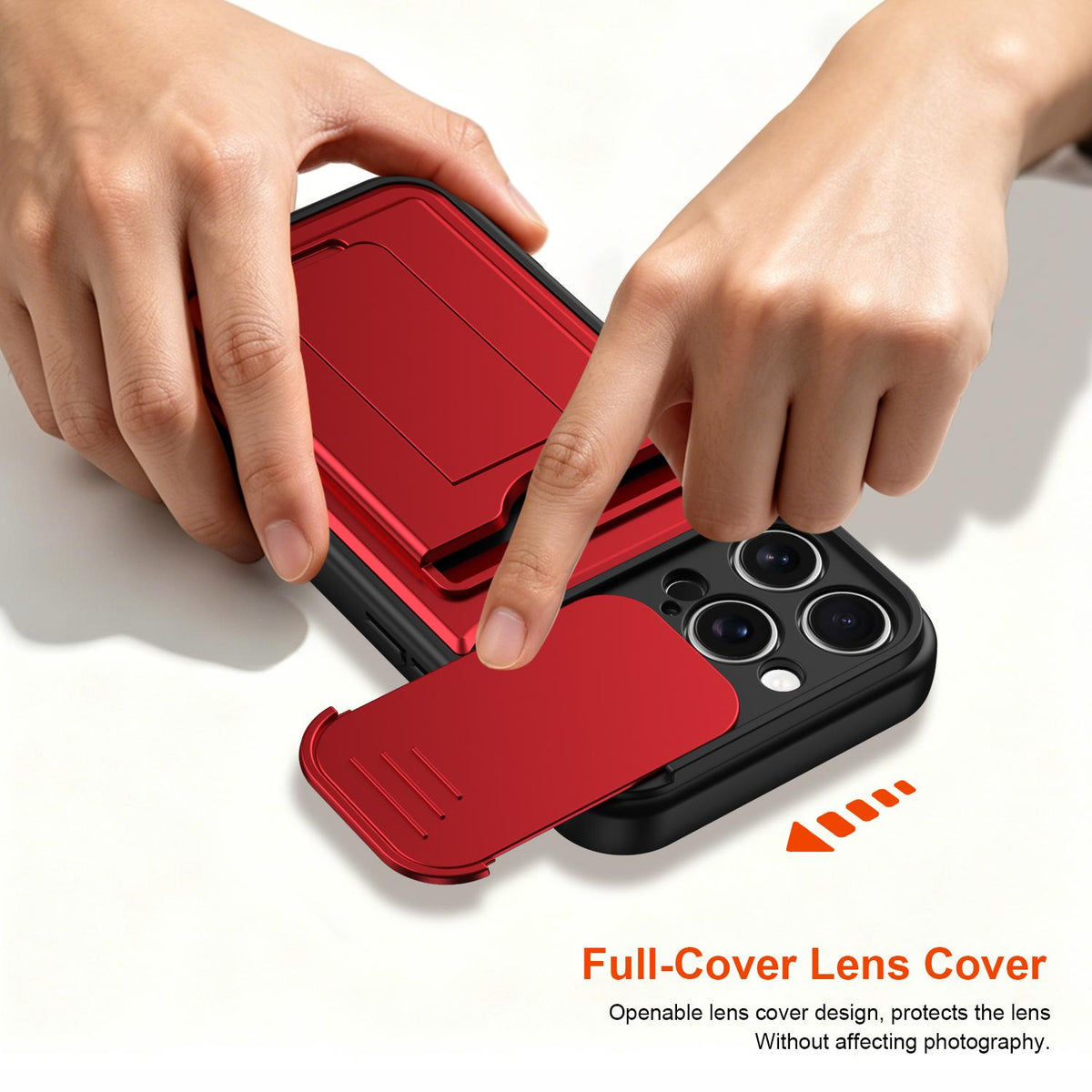 For iPhone 16 Pro Max Card Holder Series Sliding Lens Cover PC Hybrid TPU Phone Case - Red - EDA009704004A