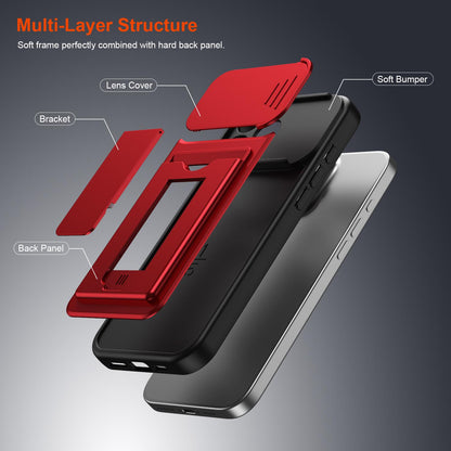 For iPhone 16 Pro Max Card Holder Series Sliding Lens Cover PC Hybrid TPU Phone Case - Red - EDA009704004A