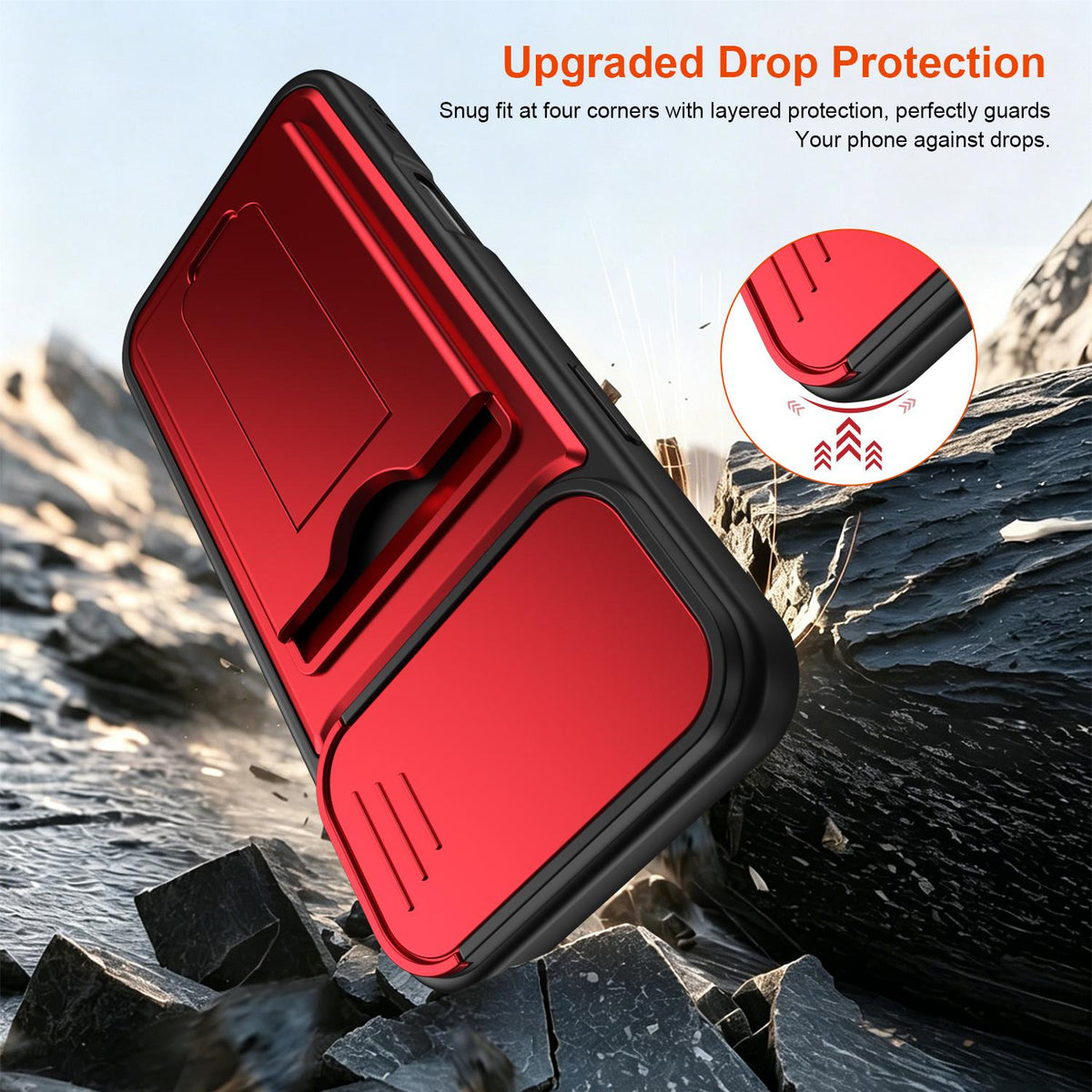 For iPhone 16 Pro Max Card Holder Series Sliding Lens Cover PC Hybrid TPU Phone Case - Red - EDA009704004A