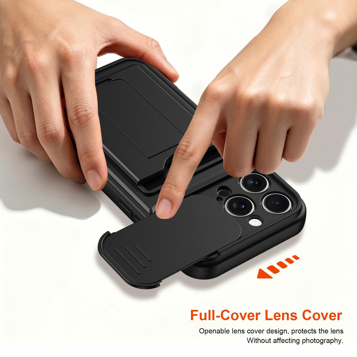 For iPhone 16 Pro Max Card Holder Series Sliding Lens Cover PC Hybrid TPU Phone Case - Black - EDA009704004D