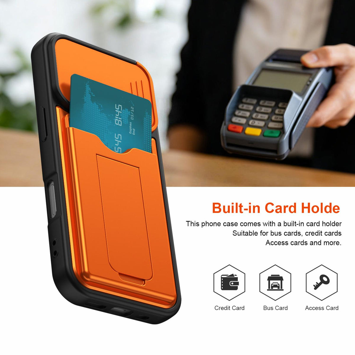 For iPhone 16 Card Holder Series Sliding Lens Cover PC Hybrid TPU Phone Case - Red - EDA009704006A