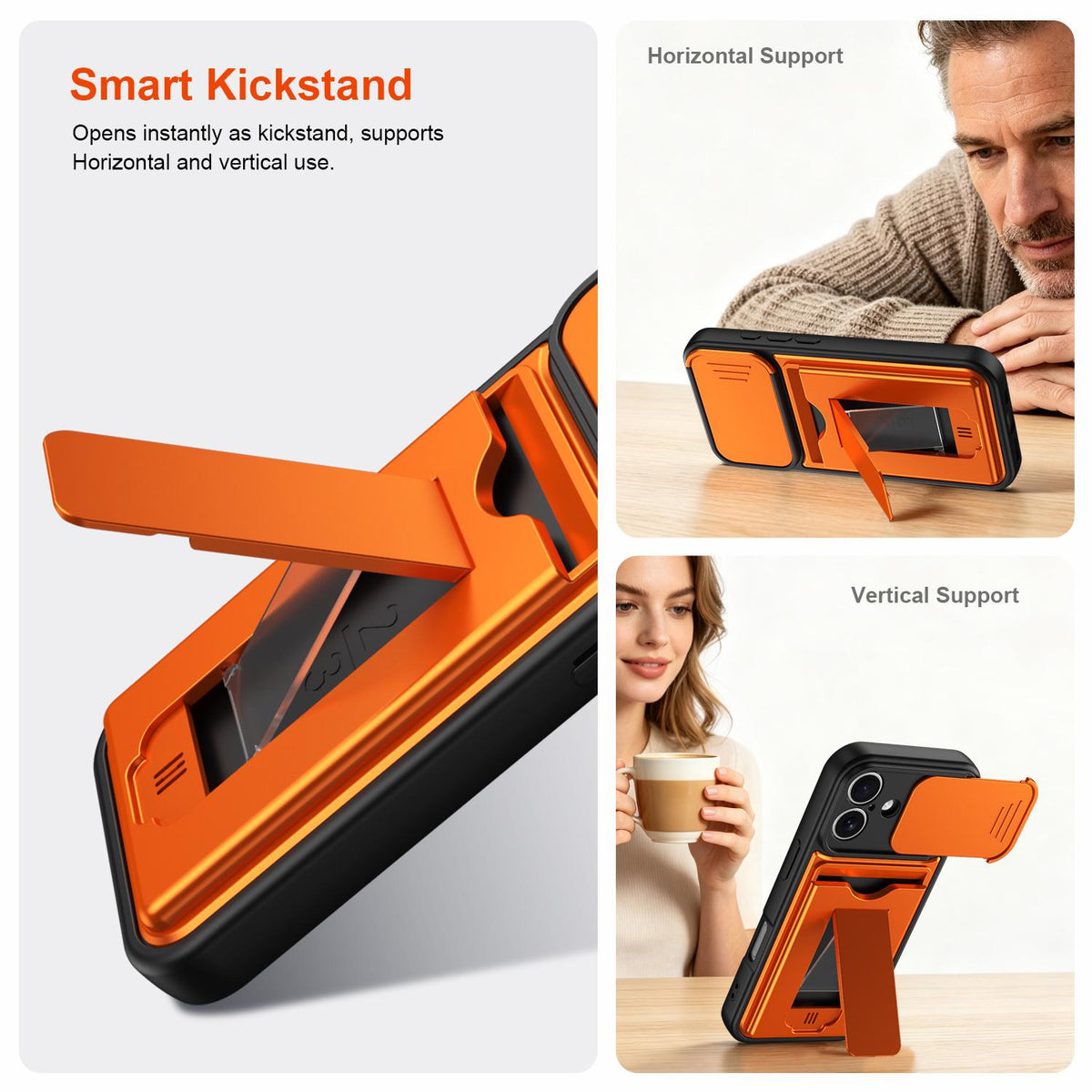 For iPhone 16 Card Holder Series Sliding Lens Cover PC Hybrid TPU Phone Case - Blue - EDA009704006B