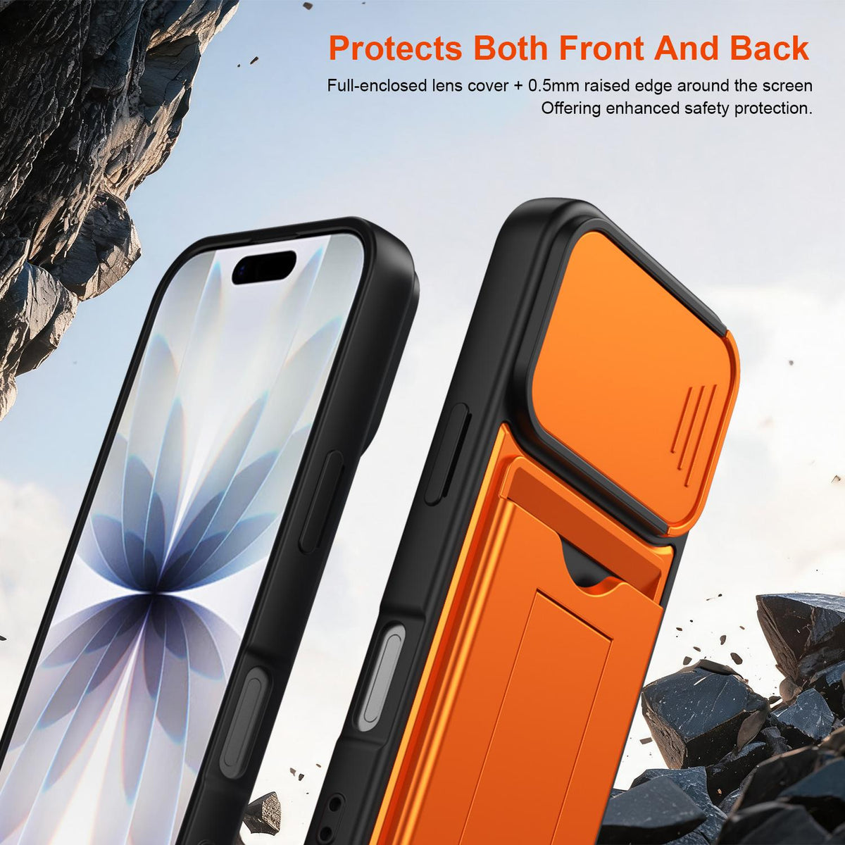 For iPhone 16 Card Holder Series Sliding Lens Cover PC Hybrid TPU Phone Case - Blue - EDA009704006B