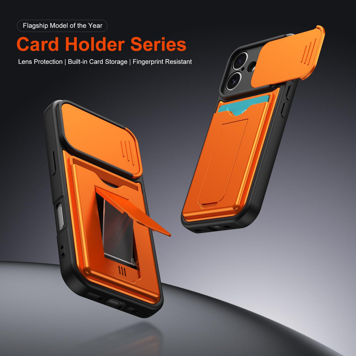 For iPhone 16 Card Holder Series Sliding Lens Cover PC Hybrid TPU Phone Case - Black - EDA009704006D