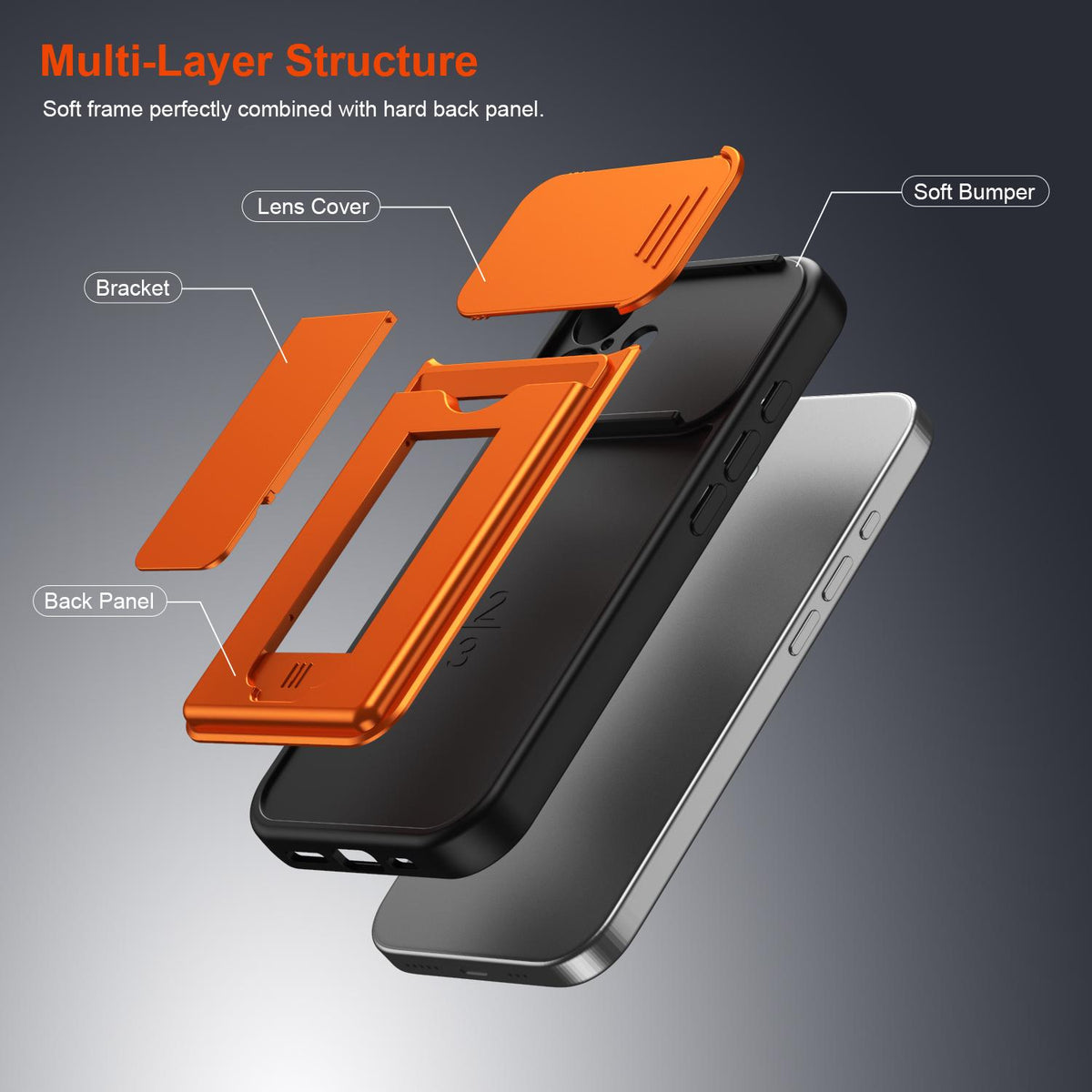 For iPhone 16 Card Holder Series Sliding Lens Cover PC Hybrid TPU Phone Case - Black - EDA009704006D