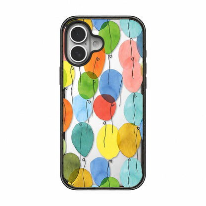 For iPhone 16 Plus Colorful Balloon Pattern Transparent Acrylic TPU Phone Case - Watercolor Rainbow Balloons - EDA009704707A